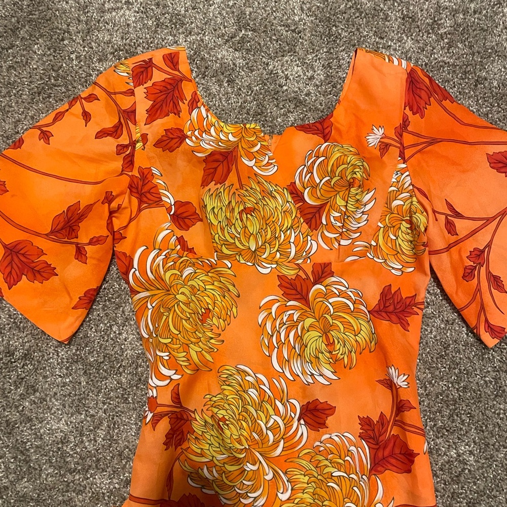 Vintage hawaiian palm chrysanthemum maxi dress